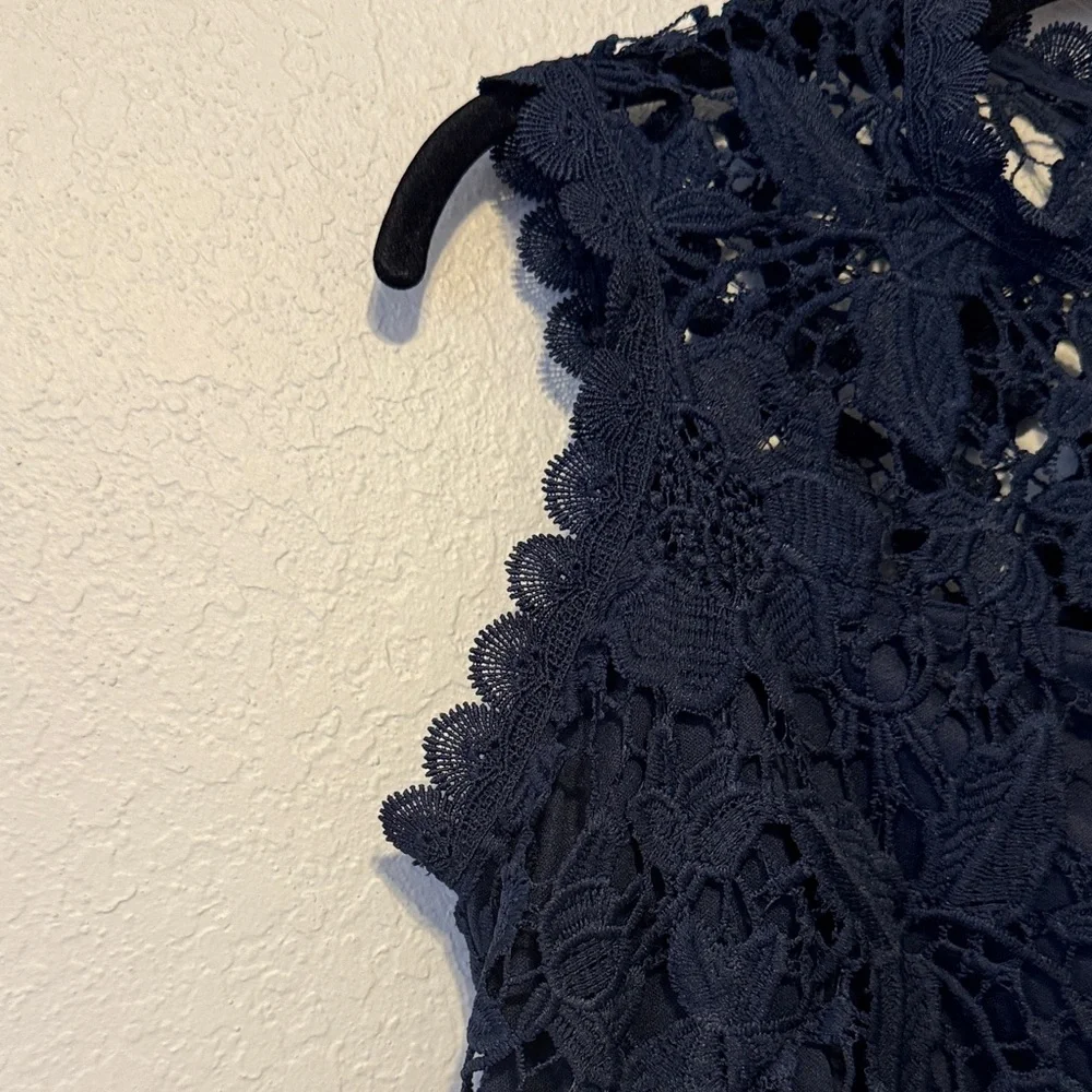 Nanette Lepore Navy Floral Lace Blouse - Picture 3 of 6
